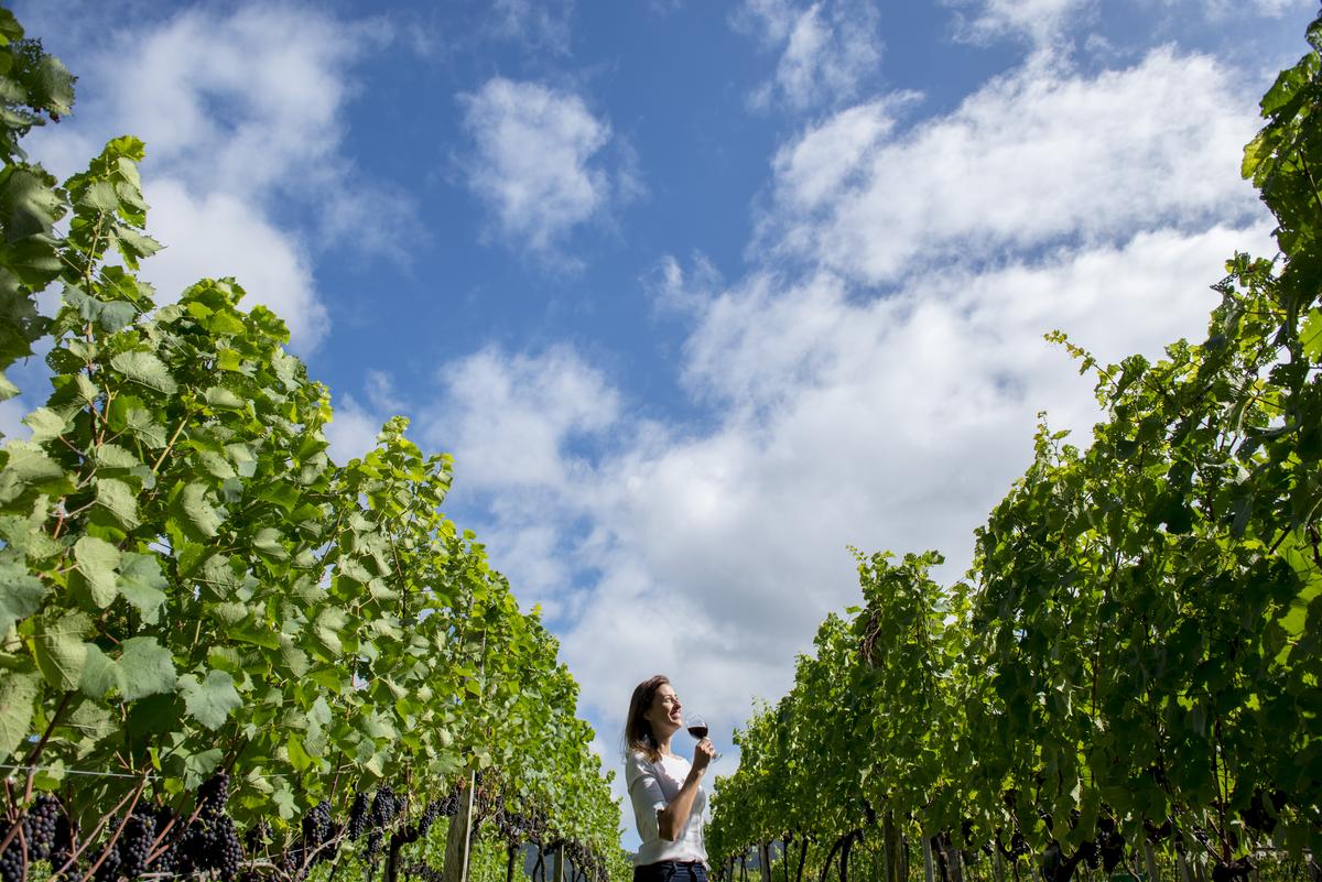 Casal luxuoso desfrutando de uma vista espetacular de uma varanda de resort de alto padrão, simbolizando o impacto positivo do turismo de alto padrão no mercado imobiliário local.